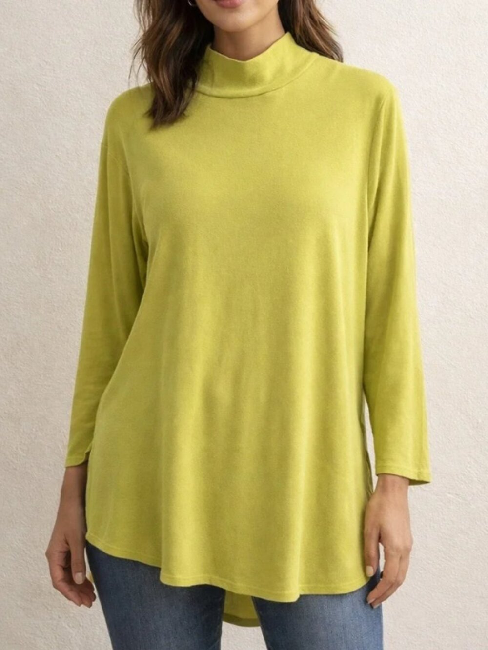 NWT Chico's Knit Top Mock Neck Tunic Top LS Fashion Knit in Citrine Size 2